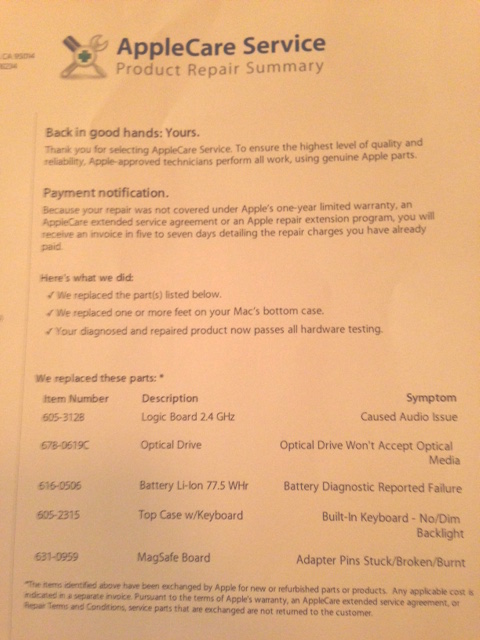 Applecare Service Product Repair Summary 