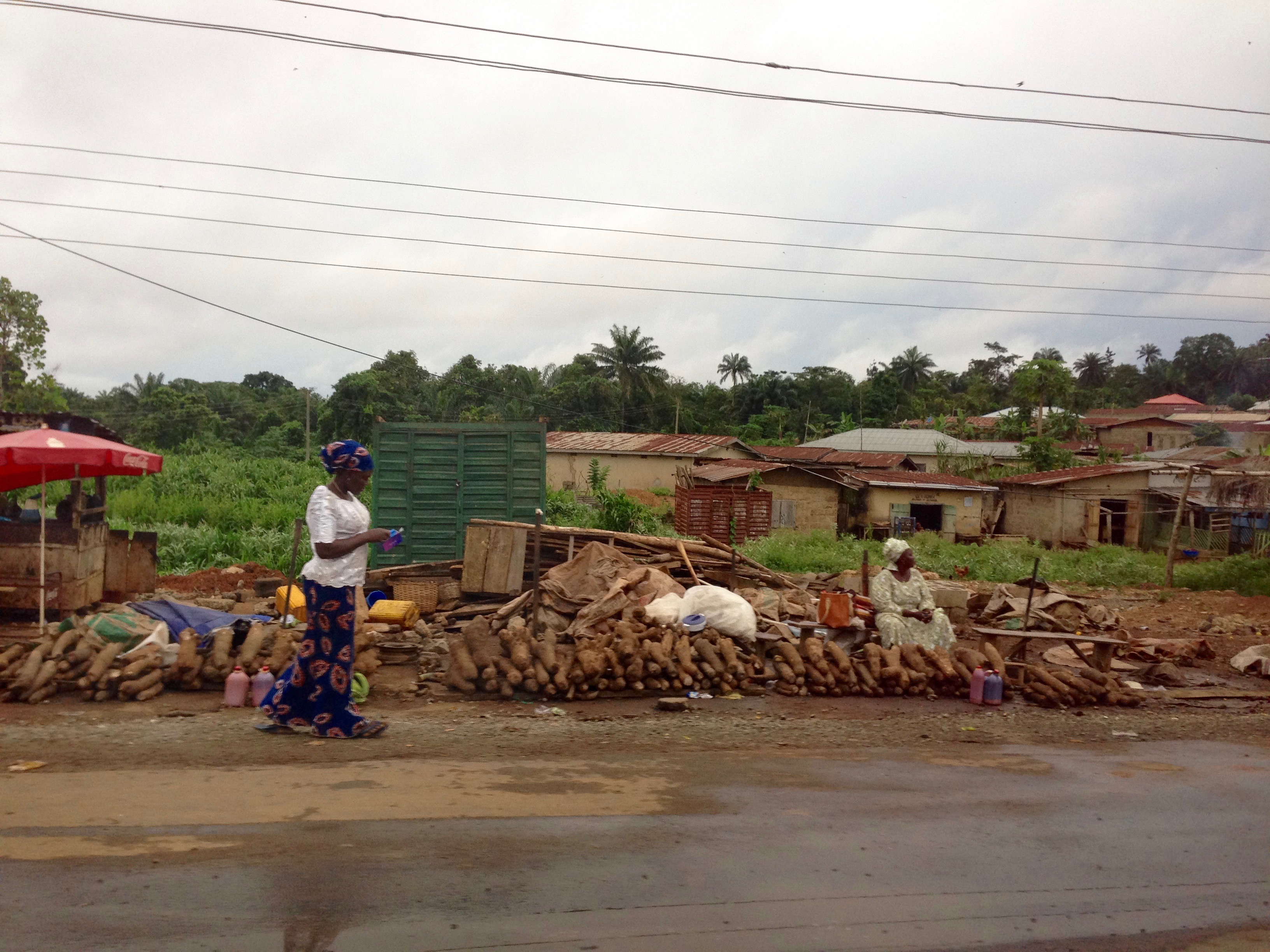 Roadside African yams market in Igbara Oke, Ondo, Nigeria.
