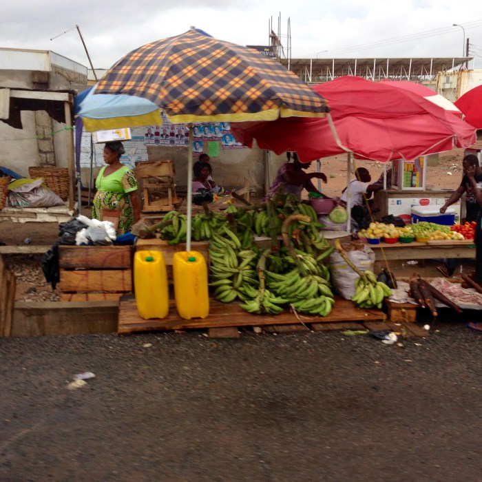 Roadside produce market in Obutu, Central, Ghana.